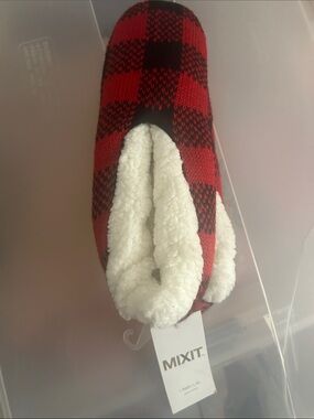 Mixit Red & Black Buffalo Plaid Cozy Sherpa Slip-On Slippers
